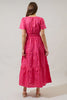 Magenta Cerise Floral Palmer Poplin Tiered Maxi Dress