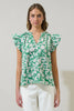 Baxley Floral Risette Ruffle Split Neck Top