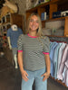 Navy Striped Knit Pullover Top