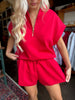 Red Scuba Drawstring High-Rose Short
