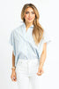 Blue Floral Stripe V-Neck Collar Top
