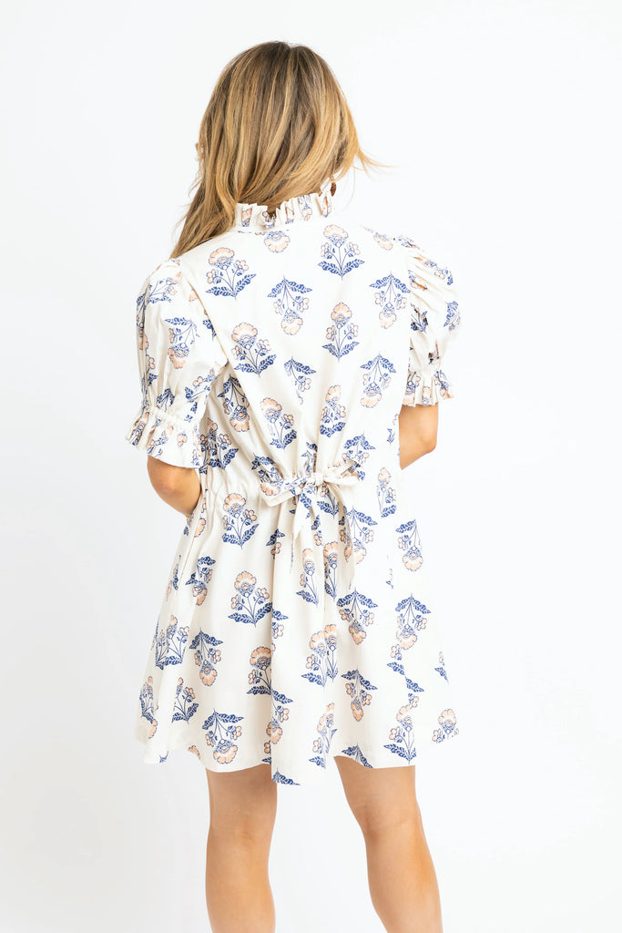 Ivory Vintage Floral Pleat Sleeve Dress