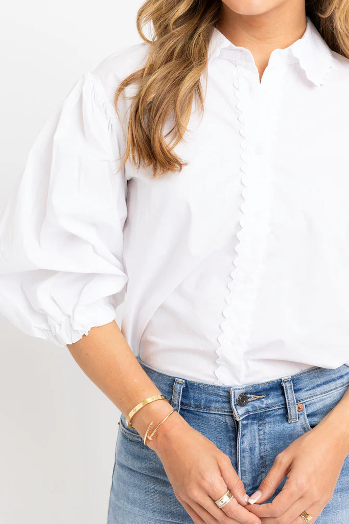 White Solid Ric Rac Trim Top