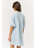 Blue & Navy Striped Puff Sleeve Mini Dress