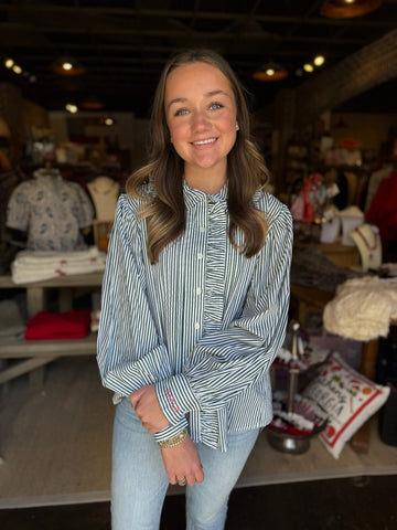 Long Sleeve Stripe Midi Shirt Dress