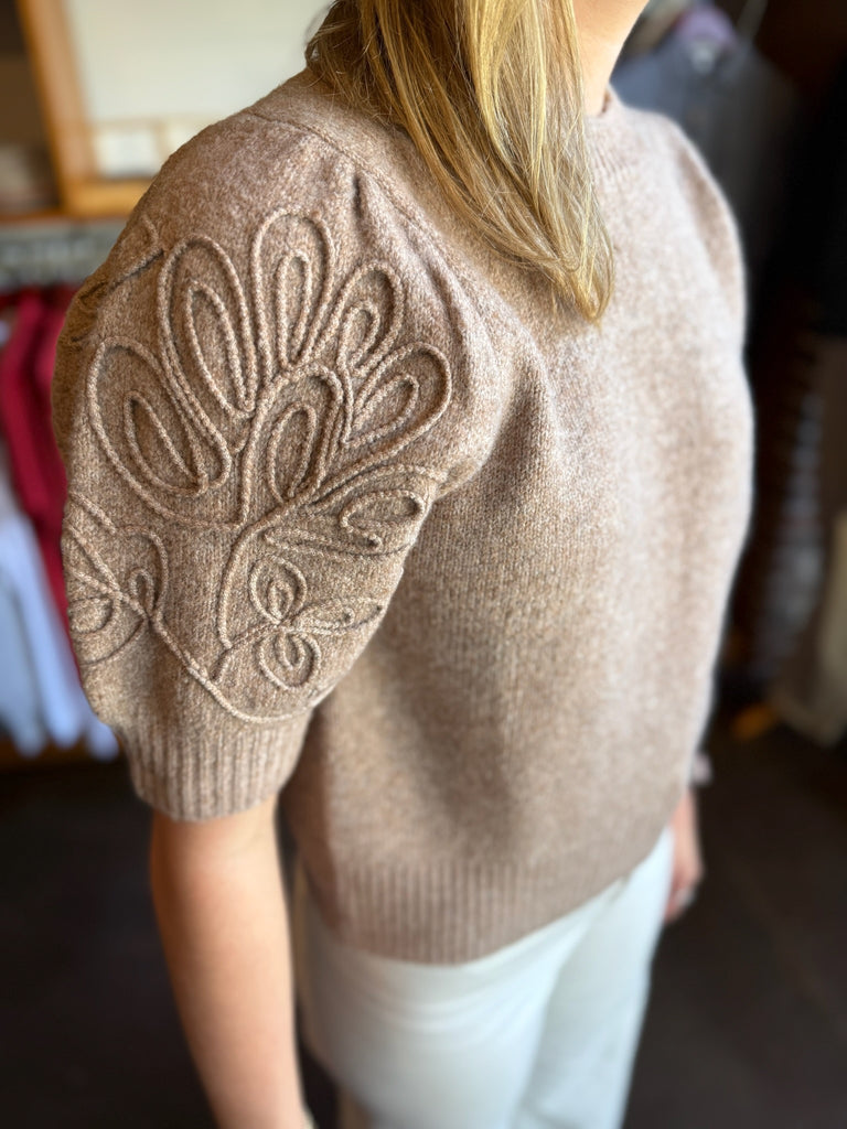 Solid Embroidered Sleeve Knit Top