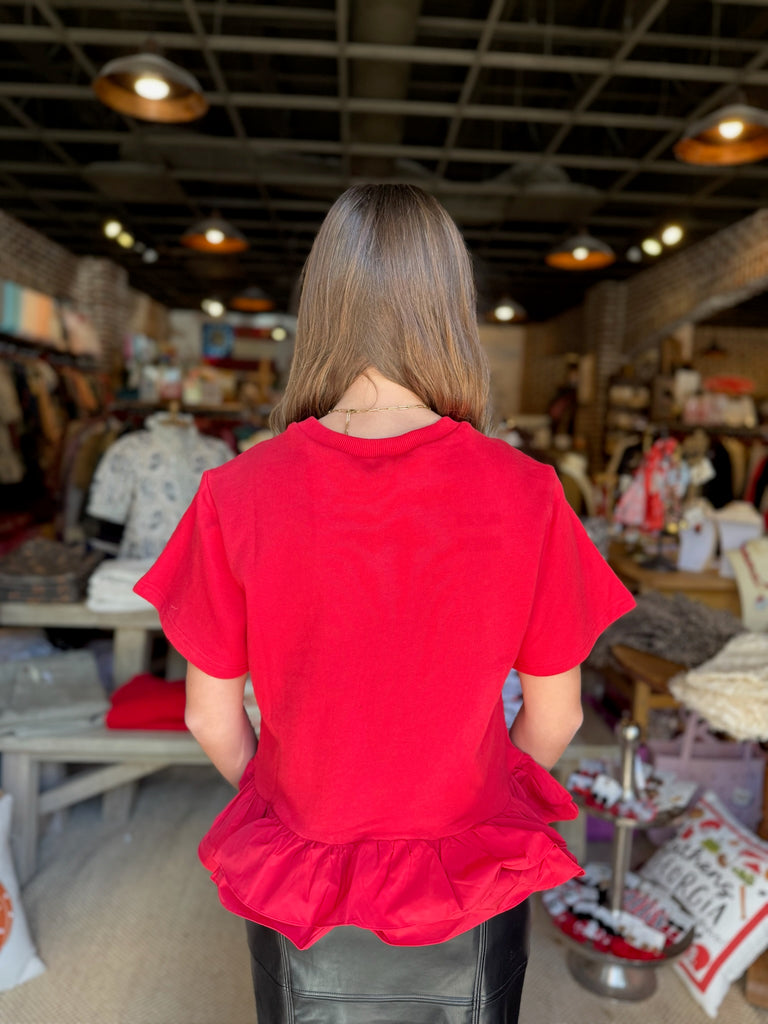 Deep Red Contrast Pintuck Knit Top