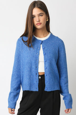 Blue Button Detailed Sleeve Knit Sweater