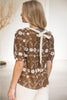 Brown Embroidered Contrast Detail Top
