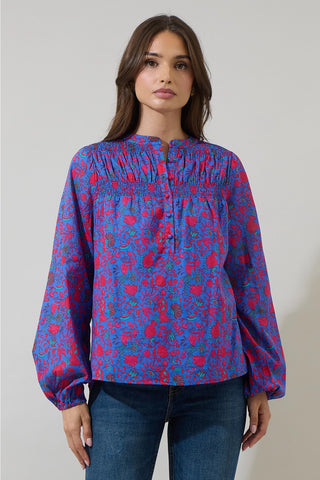 Blue Button Detailed Sleeve Knit Sweater