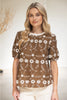 Brown Embroidered Contrast Detail Top