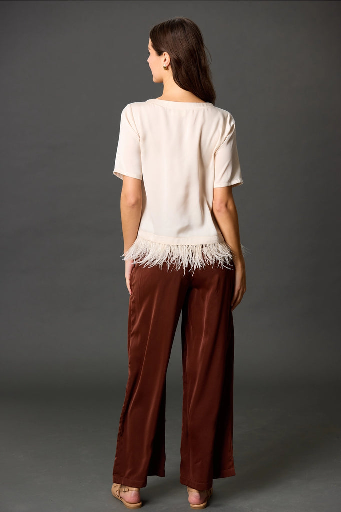 Satin Feather Trim Top