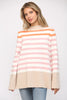 Stripe Mock Neck Bell Sleeve Tunic Sweater