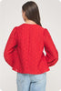 Red Pintuck Check Textured Puff Sleeve Blouse