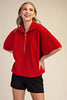 Red Front Zip Pullover Top
