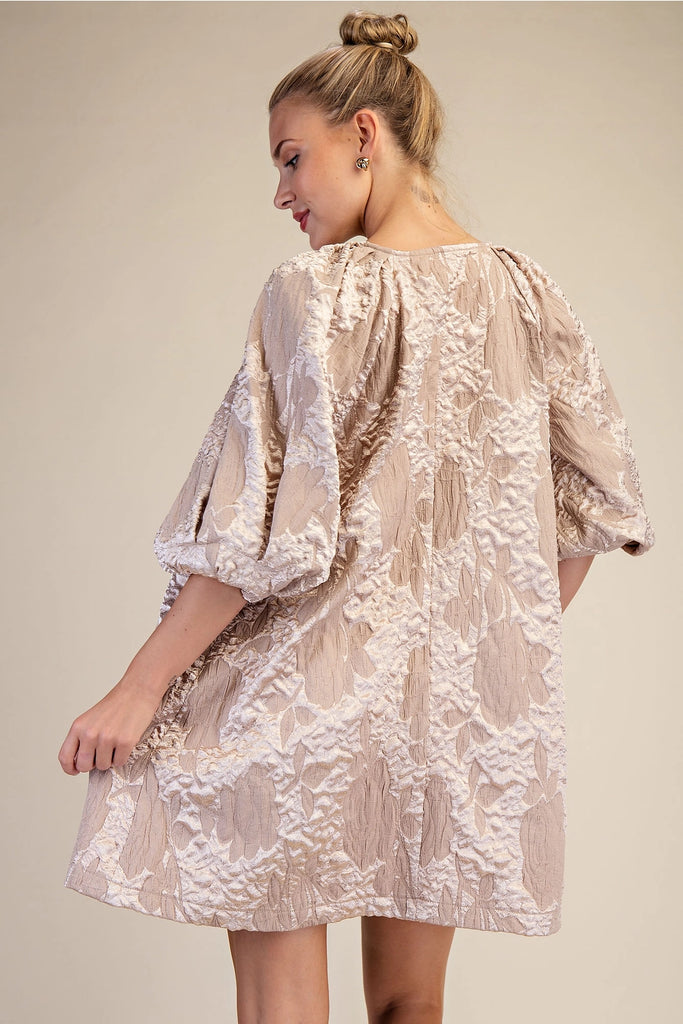 Champagne Puff Sleeve Mini Dress