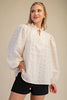 Cream Ruffle Neck Long Puff Sleeve Top
