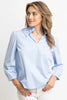 Baby Blue Solid Poplin Ruffle Neck Top