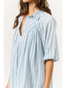 Blue & Navy Striped Puff Sleeve Mini Dress