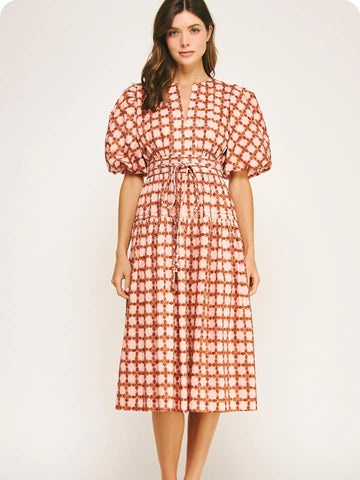 Ivory Vintage Floral Pleat Sleeve Dress