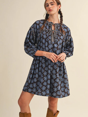Ivory Vintage Floral Pleat Sleeve Dress