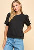Black Crew Neck Puff Sleeve Knit Top