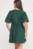 Pintuck Check Textured Puff Sleeve Mini Dress
