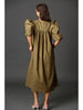 Olive Poplin Puff Sleeve Midi Dress