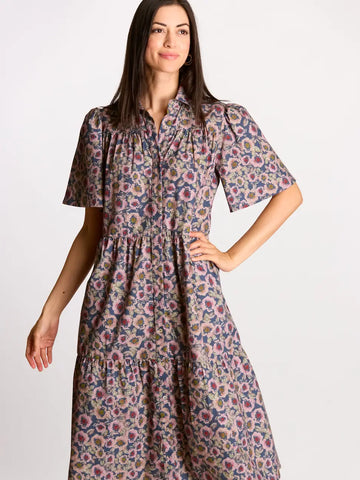 Ivory Vintage Floral Pleat Sleeve Dress