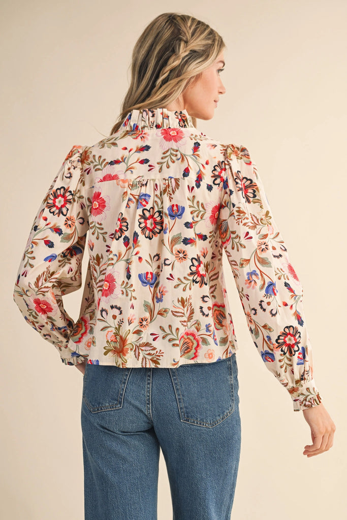 Cream Multi Floral Print Ruffle Top