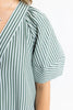 Green Stripe V-Neck Puff Sleeve Maxi Dress