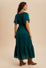 Smocked Washed Satin Midi Dress