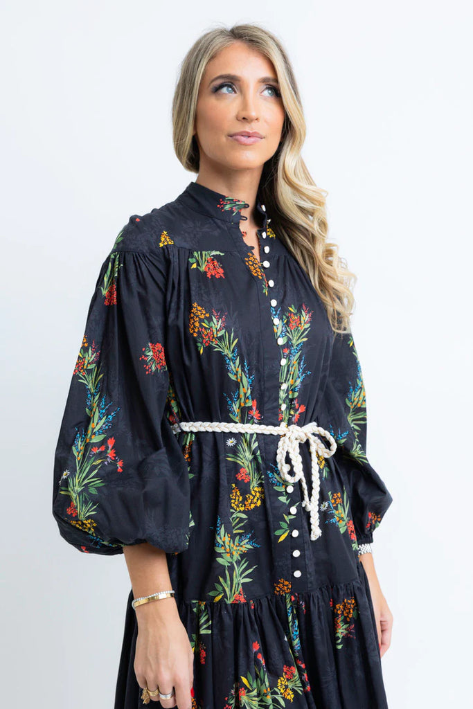 FINAL SALE - Floral Poplin Tier Maxi Dress Black