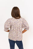 Lilac Floral Embroidered V-Neck Puff Sleeve Top