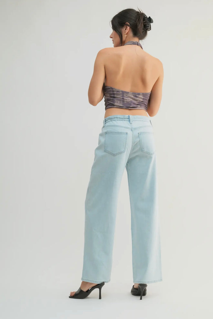 Light Denim Drawstring Wide Leg Pant