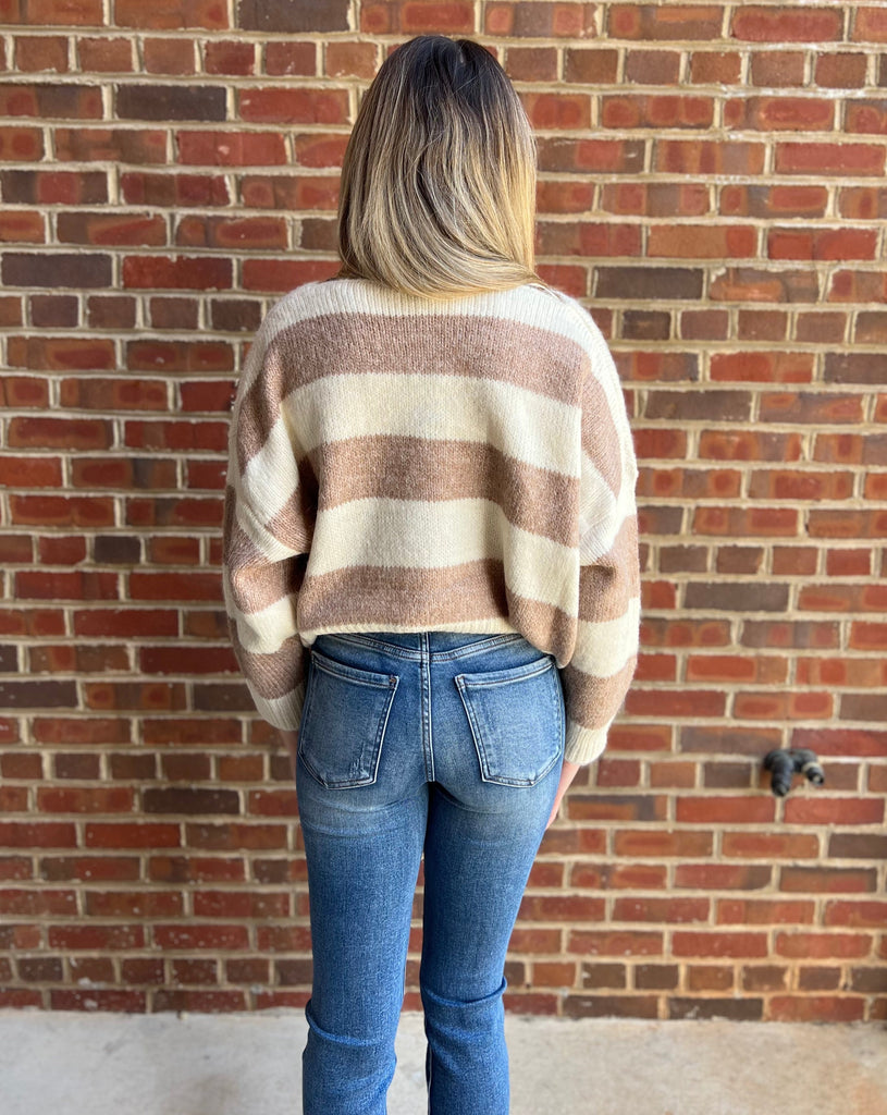 Stripe Cold Shoulder Sweater Top
