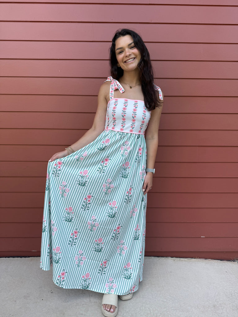 FINAL SALE - Green Hanakotoba Floral Flare Dress