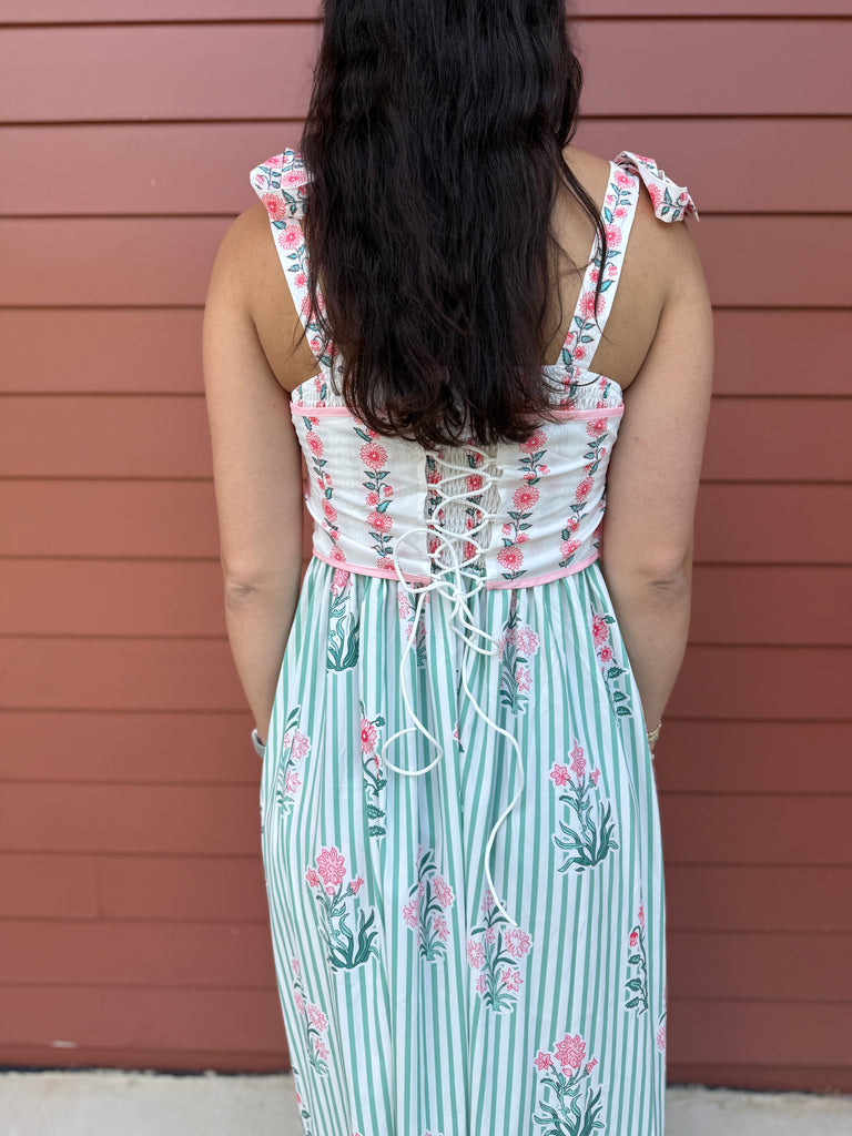 FINAL SALE - Green Hanakotoba Floral Flare Dress