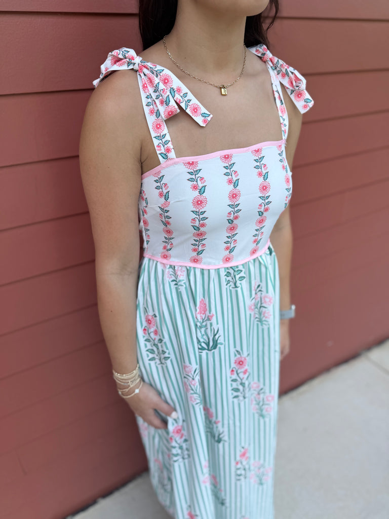 FINAL SALE - Green Hanakotoba Floral Flare Dress