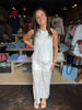 White Floral Eyelet Wide Leg Pant