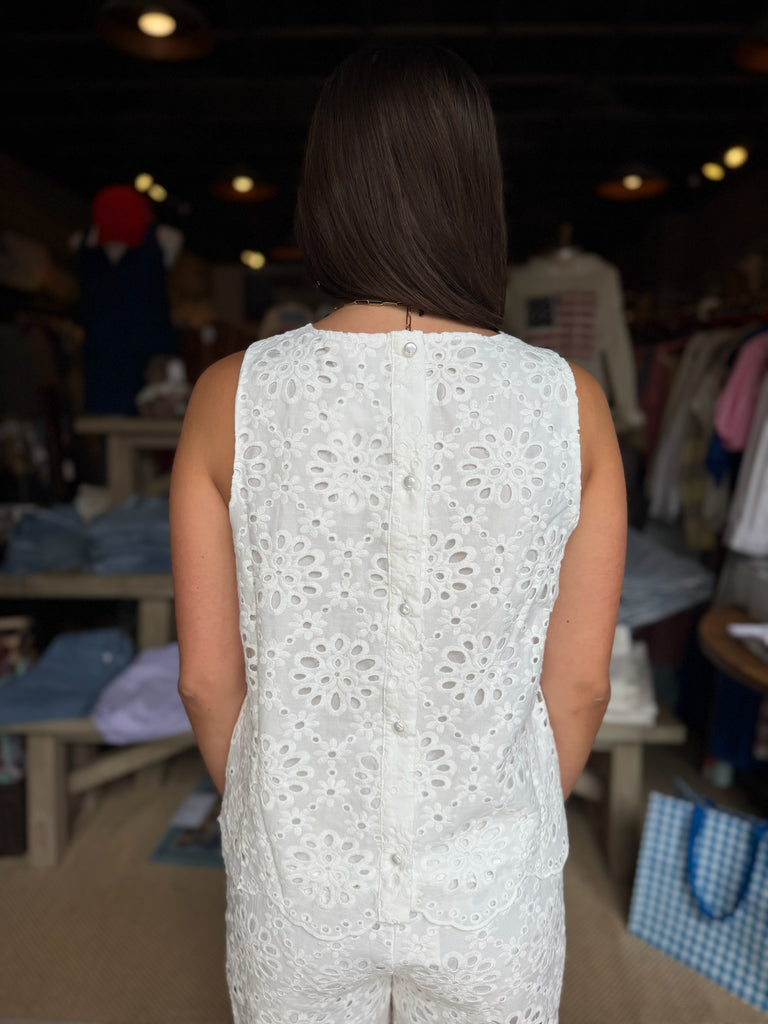 White Floral Eyelet Top