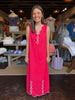 Coral Solid V-Neck Scallop Dress w/ Embroidery