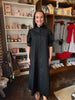 Black Solid Poplin Ruffle Neck Maxi Shirt Dress
