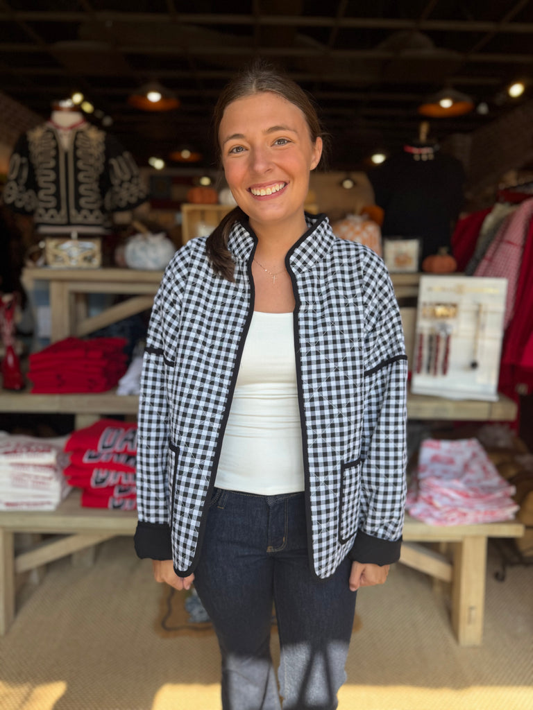 Quilted Gingham Puff Jacket