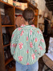 Dark Green Stripe Floral Bubble Top