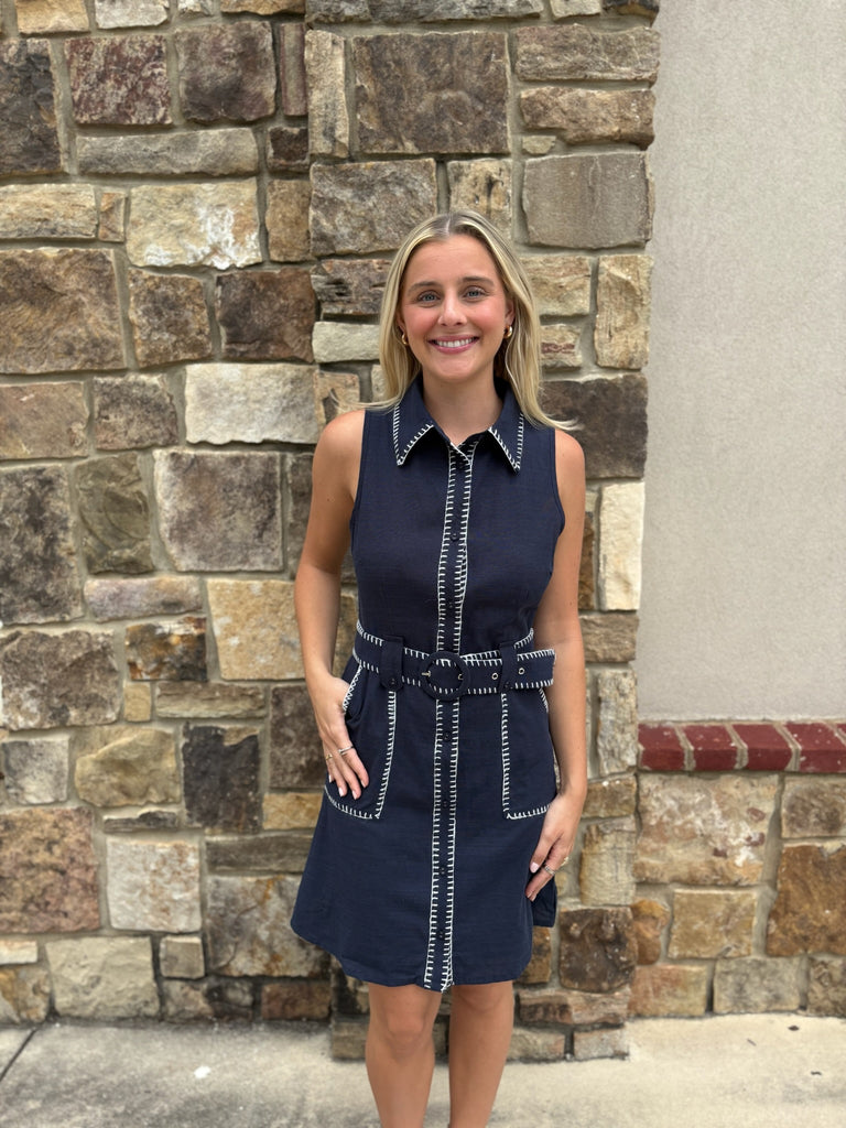Stitch Collar Button Front Dress