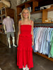 Red Smocked Maxi Dress