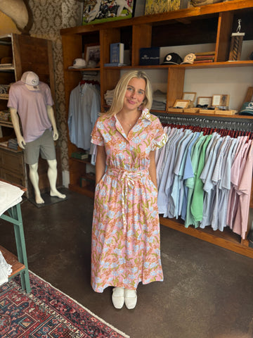 White Toucan Fruit V-Neck Maxi Dress