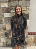 Black Floral Ruffle Puff Sleeve Mini Dress