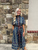 Navy Floral Detail Midi Dress